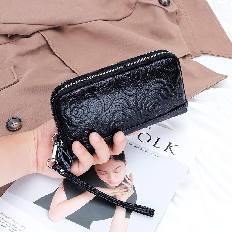 Long Women Wallet Genuine Leather Clutch Lady Purse Zipper Phone Pocket Card Holder Flowers Female Coin Purse ladies Wrist bag