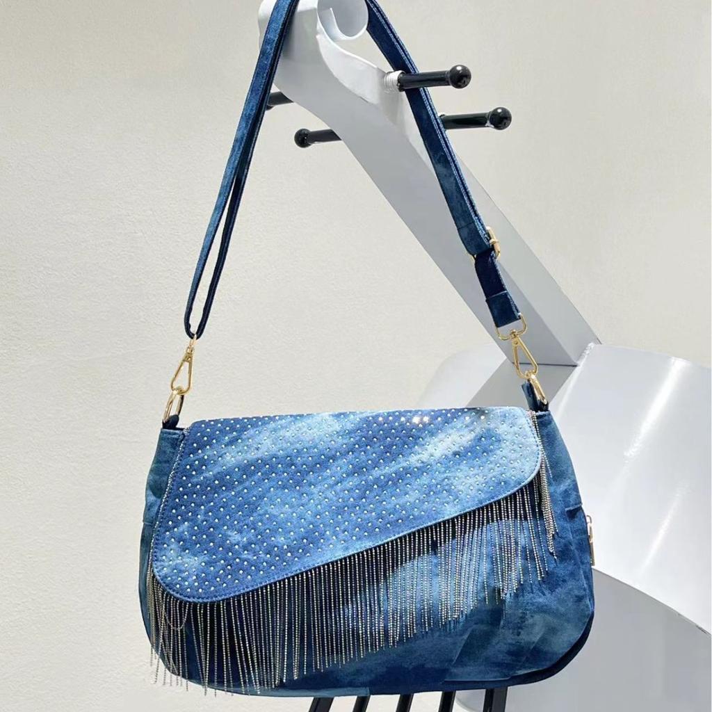 Women'S Fashion Retro Fringed Gypsy Niche Design Premium Denim Shoulder Messenger Bag