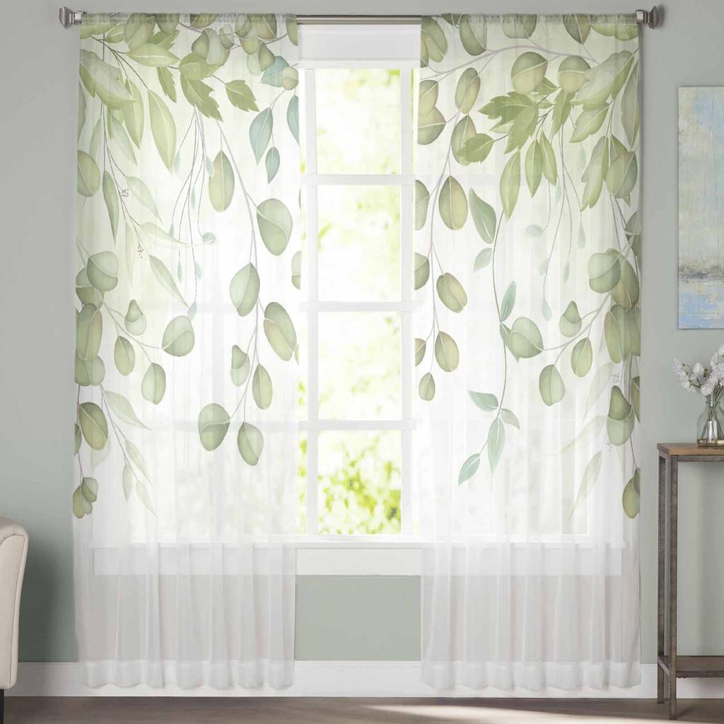 Countryside Plant Flowers Watercolors Bedroom Curtains Tulle Sheer Curtain Living Room Home Decor Voile Drapes