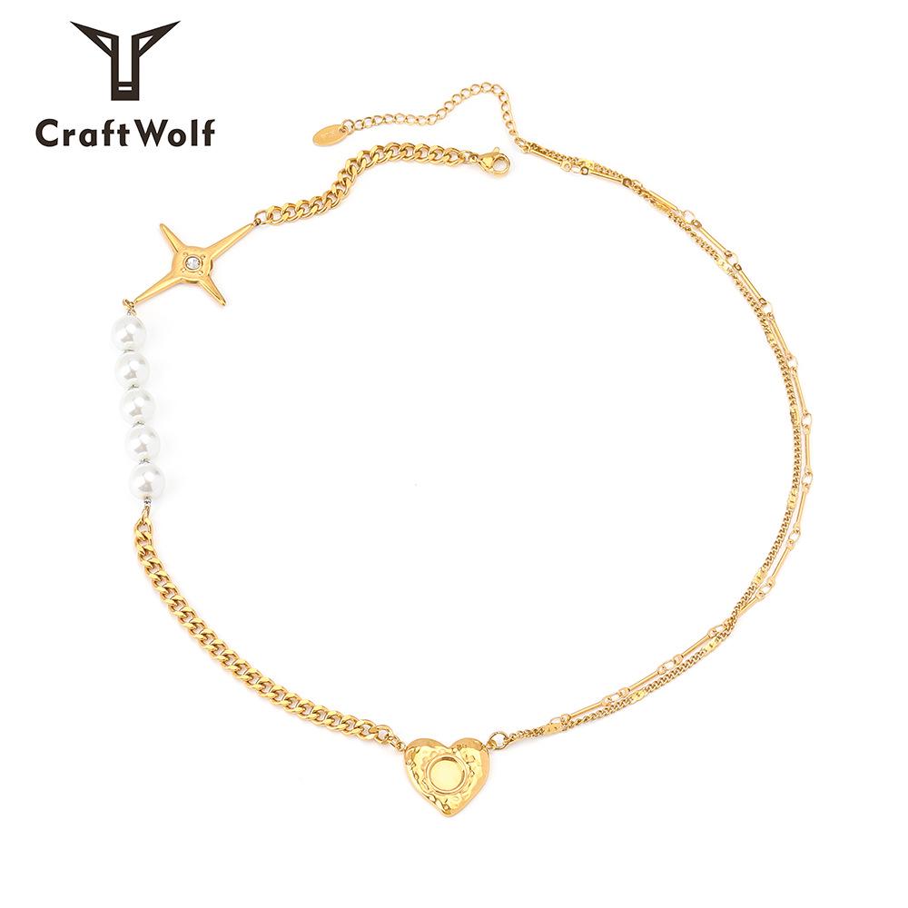 

18k Gold Heart Pendant Pearl Necklace - Versatile Women s Trendy Design