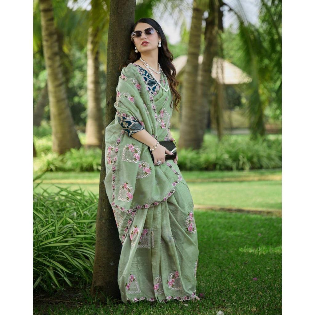 Beautiful Floral Embroidery all Over The Saree