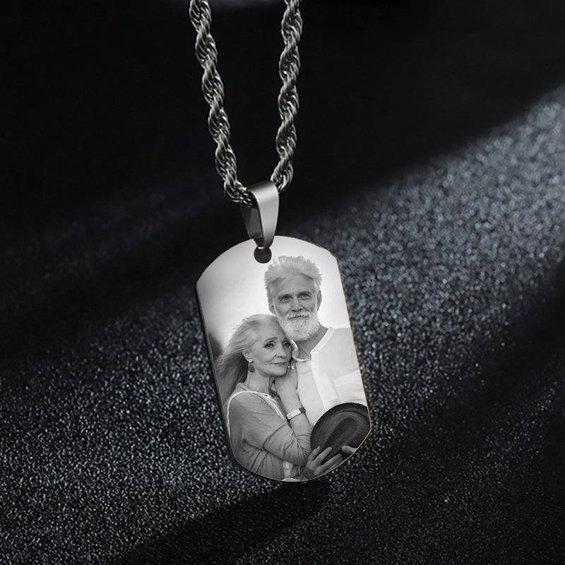 Personalized Stainless Steel Military Tag Photo Necklace with Laser Engraving for Couples