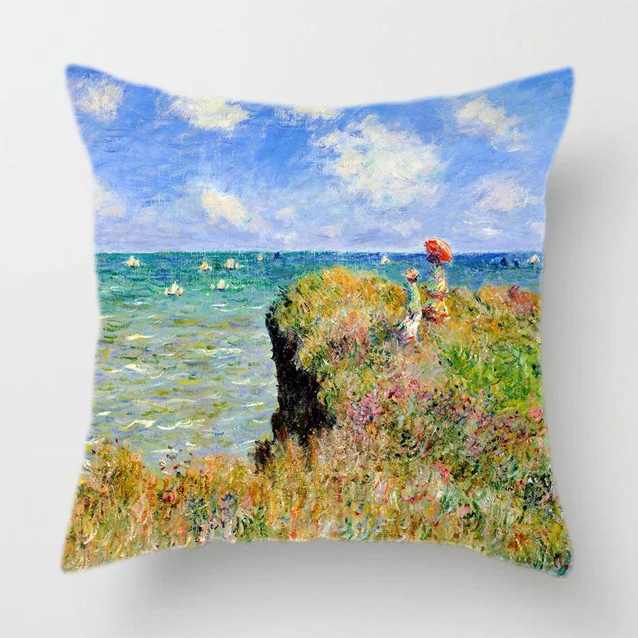 Oil Painting Throw Decorative Pillow Case Landscape Painting Polyester Printing Cushion Cover Sofa Bedroom Chair Home Decor