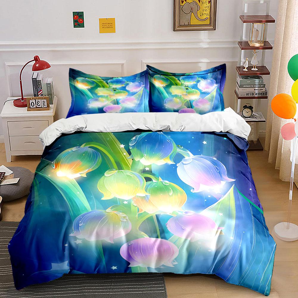 Colorful Floral Fantasy Decor Set Bedding Set with 1 Duvet Cover 2 Pillowcases Single Double King Queen, Gift
