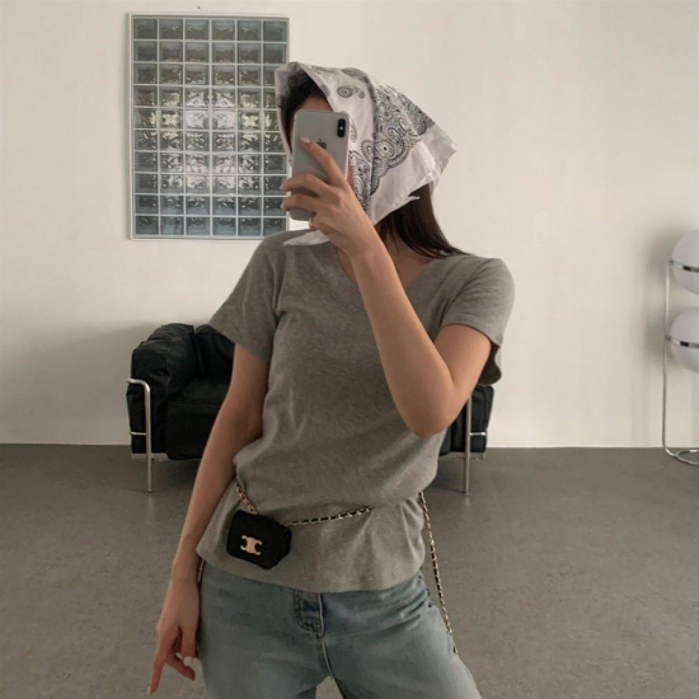 New Arrivals Open RUn Women Ribbed U Neck ShorT Sleeve T shirT