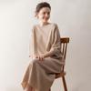 Korean Style Short Sleeve Cashmere Knit Dress for Women - Slimming Long Pullover with Round Neck, Autumn/Winter