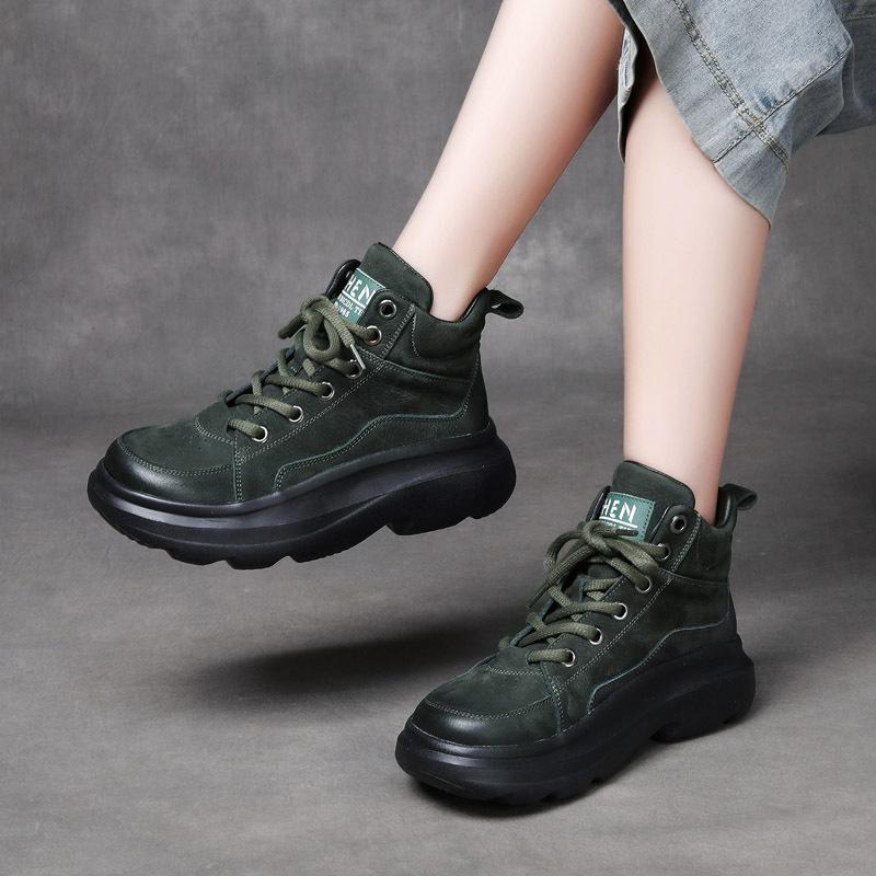 Fashion GKTINOO Genuine Leather High Top Shoes Women Platform Boots Non-slip Cow Leather Ladies Winter Ankle Botas Warm Sneakers