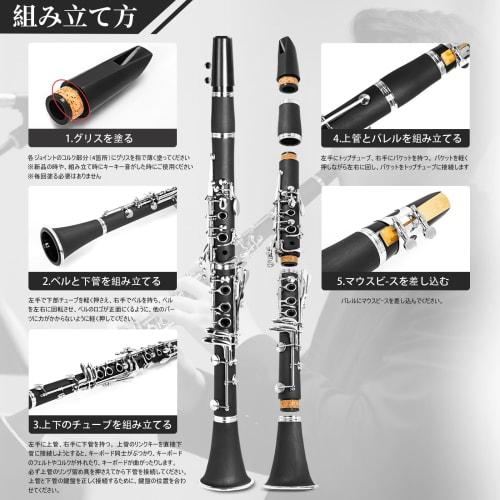 BQKOZFIN Clarinet, B, 17 Keys, Nickel-Plated, ABS Resin Body, Beginner's Wind Instrument Set, F-300, Easy Care, Black (Performance)