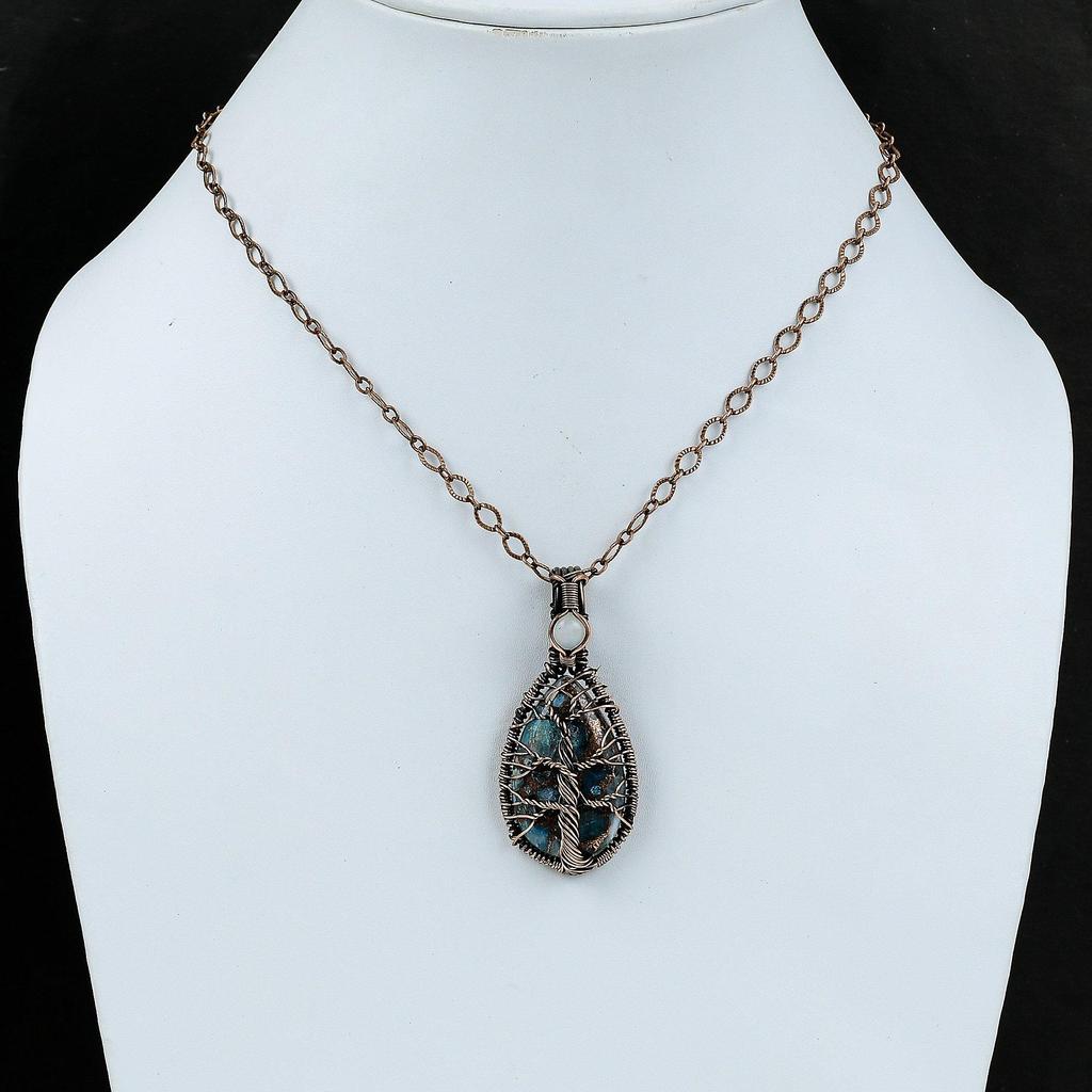Tree Of Life Copper Neon Apatite Pendant Copper Wire Wrapped Jewelry Handmade Copper Wire Pendant Rainbow Moonstone Pendant Gemstone Jewelry