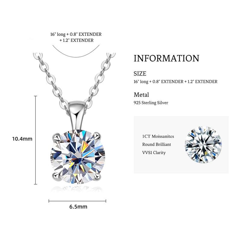 1.0 Carat 2ct 3ct D Moissanite Solitaire Drop Necklaces Gold Plated Pendant Original Real 925 Silver Chain Jewelry for Women
