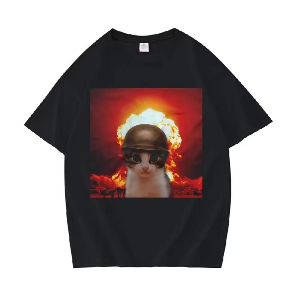 Funny Explode Cat T-shirt Gothic Casual Round Neck Aesthetic Short Sleeve Tshirts Soft Comfort T Shirt Men Women Clothes Summer