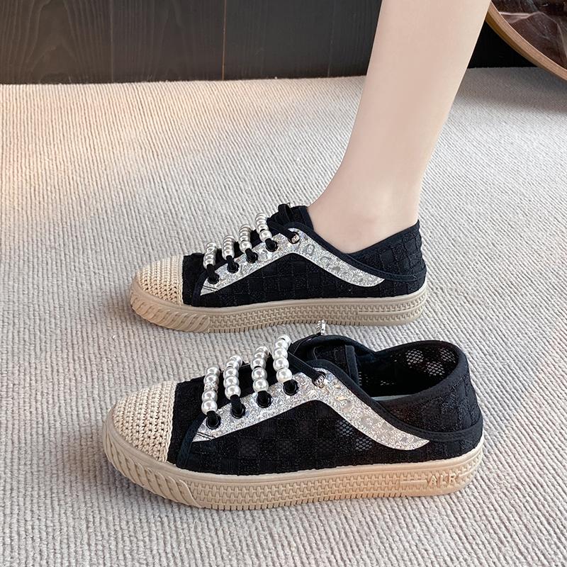 CRLAYDK Summer Women's Slip On Espadrilles Loafers Breathable Lace Jacquard Shoes Dressy Casual Lightweight Travel Walking Flats