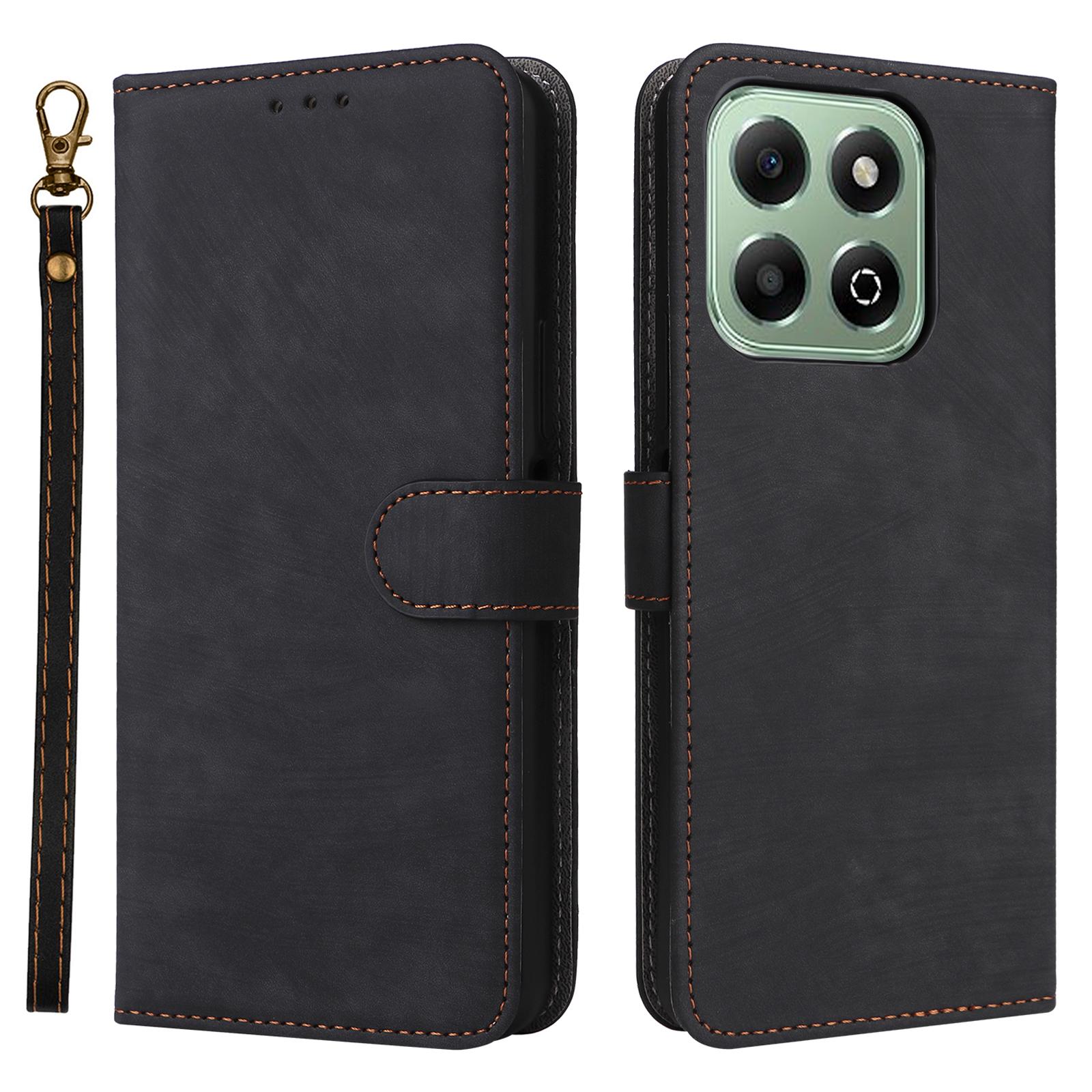 

Для Honor X6b 4G Чехол Кошелек с RFID-блокировкой Подставка для телефона Обложка из ПУ кожи с ремешком Black