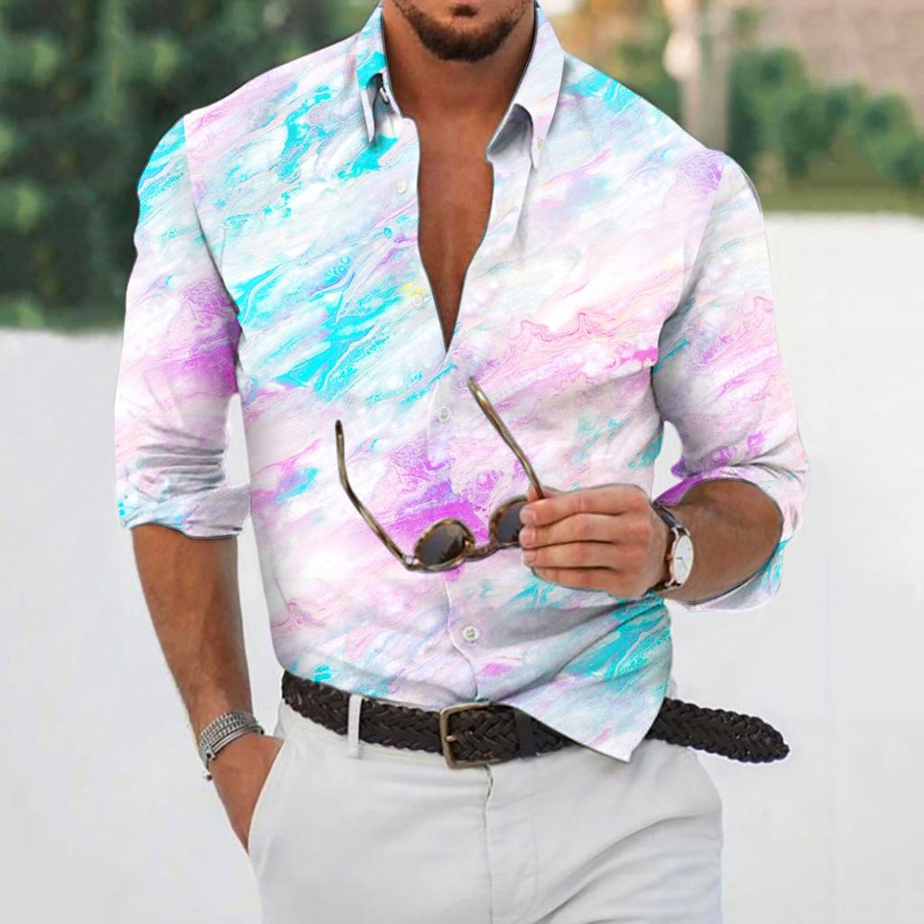 Designer Vår Sommar Herr Casual 3D Halloween Print Hawaii Skjorta Blus Långärmade skjortor