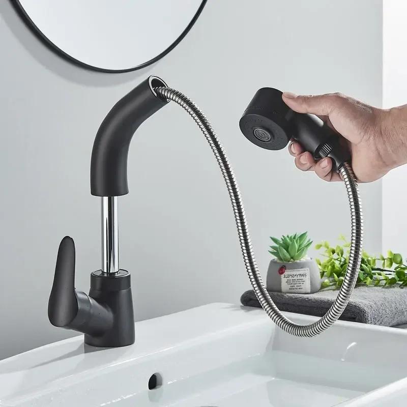 Modern Bathroom Faucet Basin Faucets Pull Out Hot and Cold Mixer Tap 360° Rotation Sprayer Tap Toilet Bathroom Cabinet Faucet