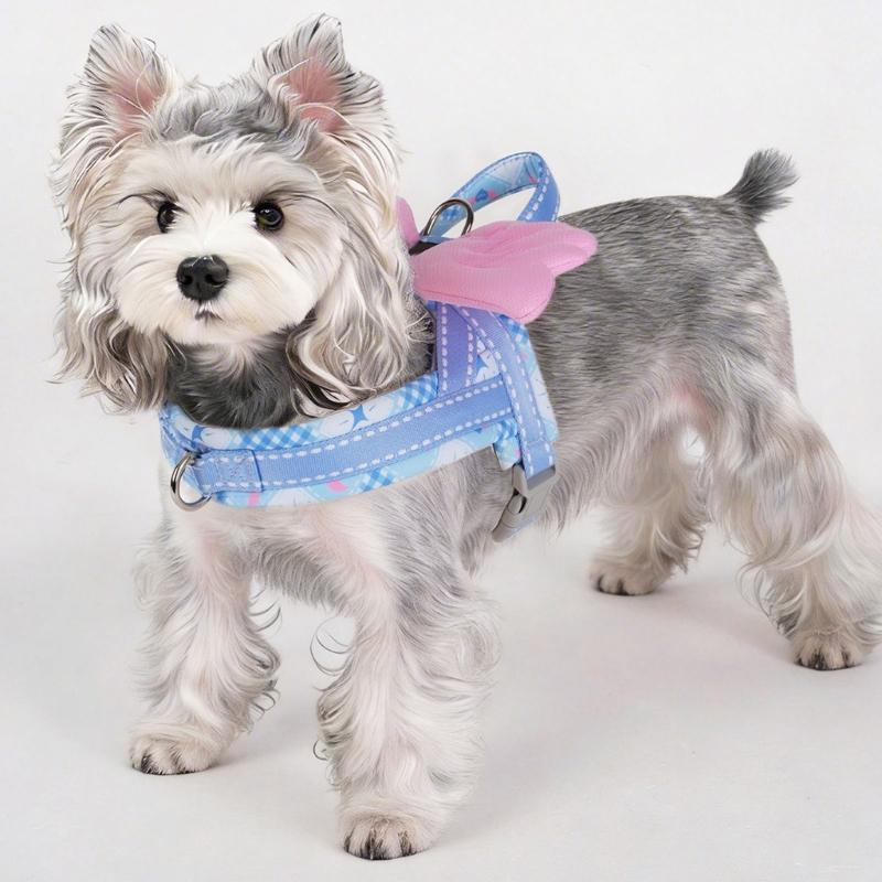 Dog Chest Wrap with Angel Wing for Routine Wear, Printed Web Lines, Side Clip and Back Link Point for Daily Walking Use