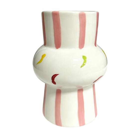

Ceramic Vase Hand Painted Striped Polka Dot Flower Vase Gourd Shape Vase for Fresh And Dried Flowers Home B розовый