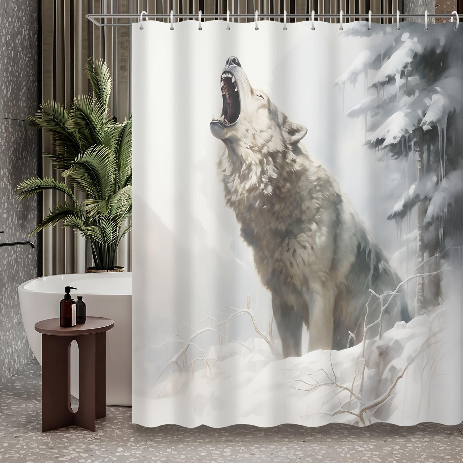 

1 шт. Зимний Лес Воющий Снежный Волк Шторка для Душа, Украшение для Ванной Комнаты, Включая Шторку для Душа и 12 Крючков, Аксессуар для Ванной 90x180cm35x71in