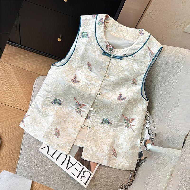 Embroidered vest, high-end sense, beautiful inner vest, antique spring and autumn style, high-end