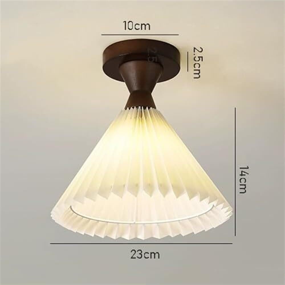 Nordic Wood Ceiling Lamp with Pleated Fabric Shade Indoor Lighting Farmhouse Semi Flush Mount Ceiling Light Fixture Vintage Close to Ceiling Light