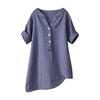 Women’s Short Sleeve Vertical Stripe V Neck Button Down Casual Relaxed Fit Blouse Lightweight Summer Top
