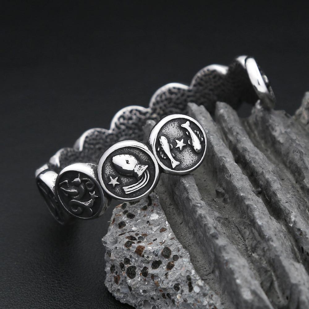 New 316L Stainless Steel Opening Cuff Bracelet For Men Women  Punk 12 Constellation Charm Bracelets Couple Jewelry Gifts
