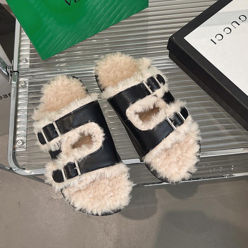 

Дизайнерские тапочки из овечьей шерсти, женская уличная обувь, новинка весны, ретро-бархатные тапочки Boken, нескользящие, хлопковые 40 чёрный