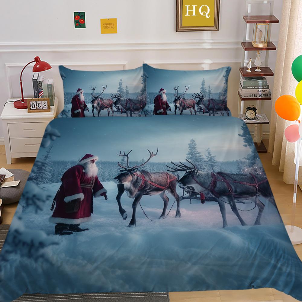 Jultomte Älg 3D-tryckt Polyester Örngott Täcke Två- eller Tredelat Set Tillgängligt