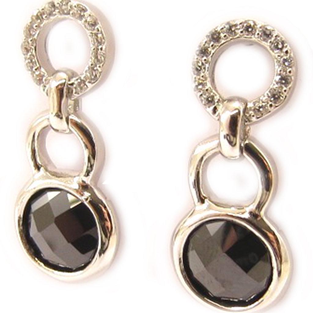 Les Trésors De Lily [L4655] - Silver Earrings 'Linda' Black White Silver (rhodium-plated) - 20x8 Mm