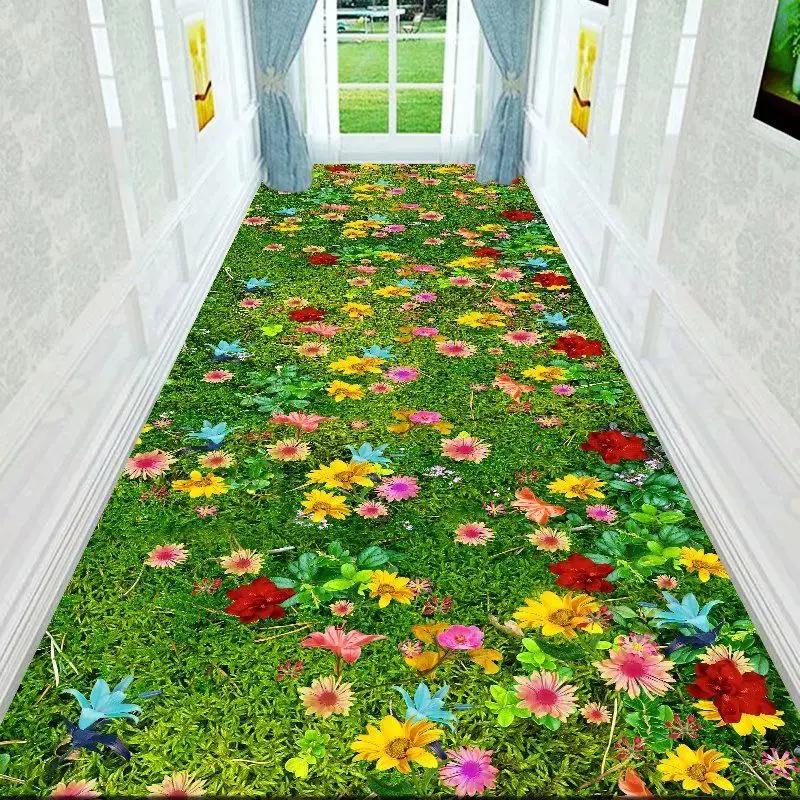 Tapete Longo 3D Corredor Caminho de Jardim Verde Decoração Sala de Estar Corredor Doméstico Tapetes de Chão Antiderrapantes Moderno Luxo Decoração de Entrada Tapete
