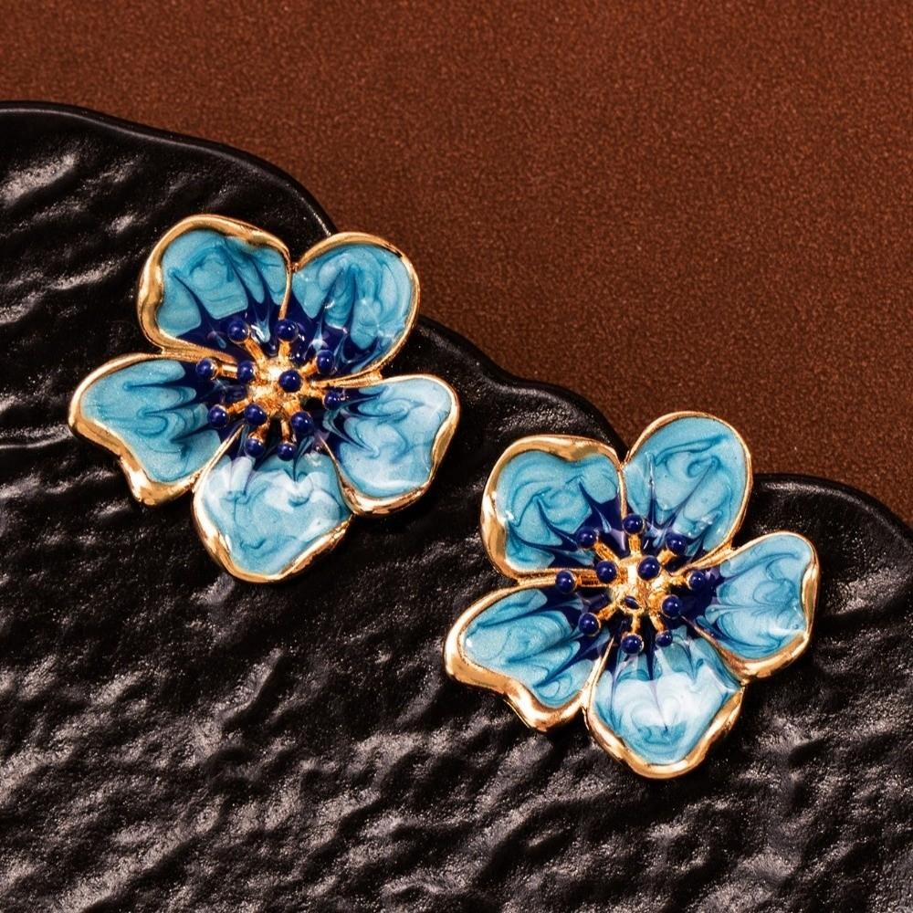 Colorful Floral Stud Earrings Enamel Drop Earrings Fairy Flower Earrings  Beach
