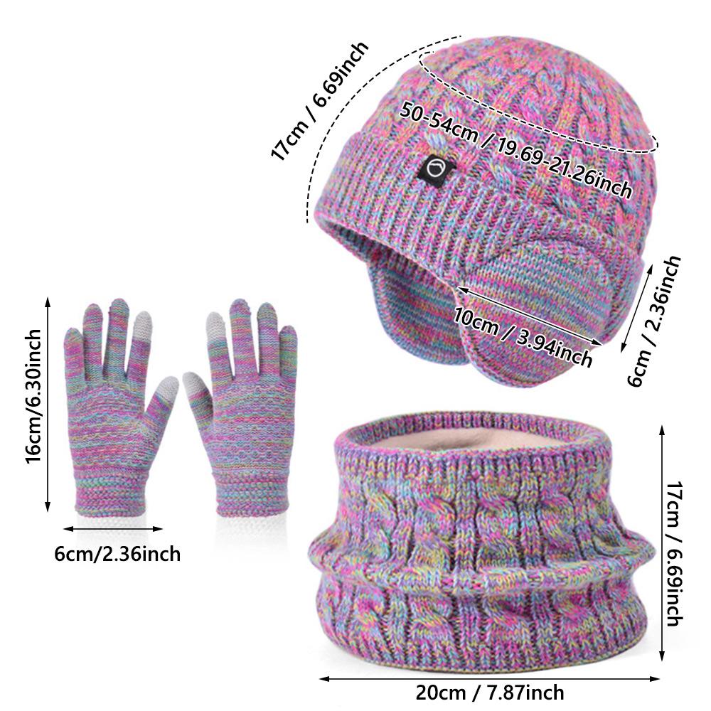Warm Children's Hat Neck Scarf Gloves Set Fleece Lined Touchscreen Gloves for Boys and Girls