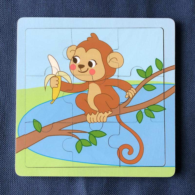 Neues 9-teiliges Holzpuzzle-Spielzeug Pädagogisches kognitives Lernen für Kleinkinder Zeichentricktiere Fahrzeuge Kleinkind-Brett Kindergeschenk