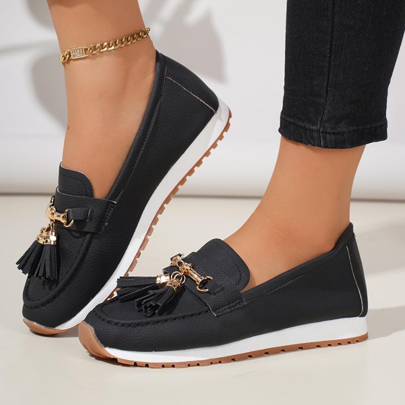 Fashion Fashion Tassel Decoration Slip On Loafers Women 2025 Summer Round Toe Wedge Low Heel Pumps Soft Sole Non Slip Casual Shoes