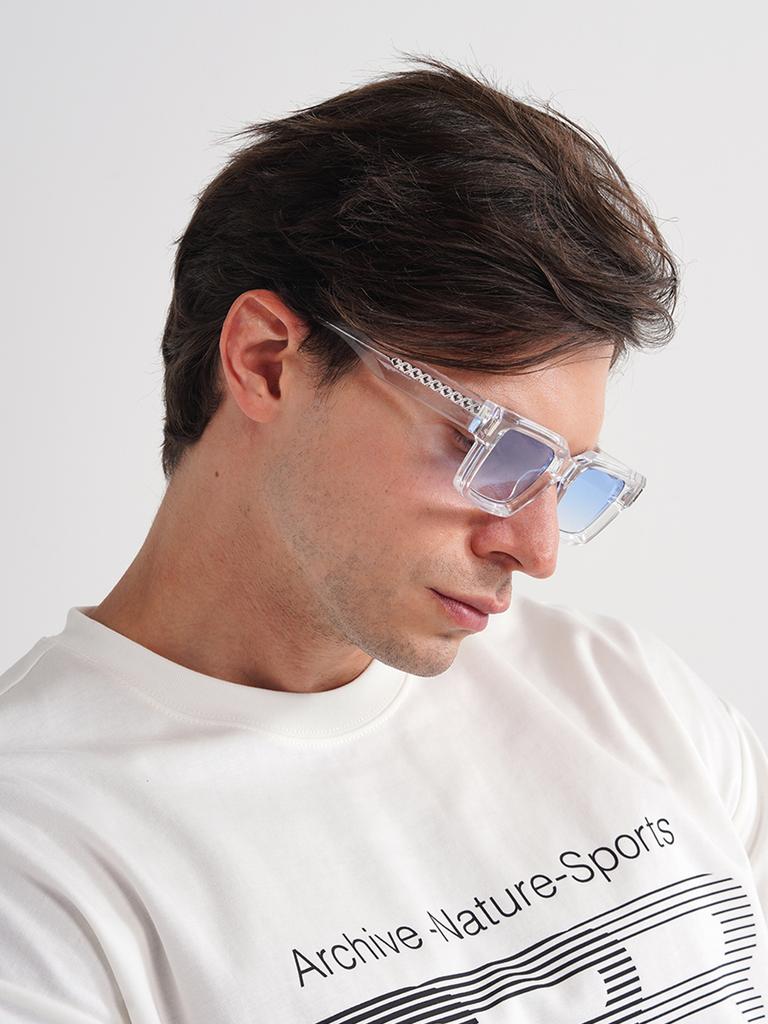 Ruiao Retro Black Designer Sunglasses Vintage for Women Clear Luxury Square Rectangular Blue Lens Man UV400 High Quality