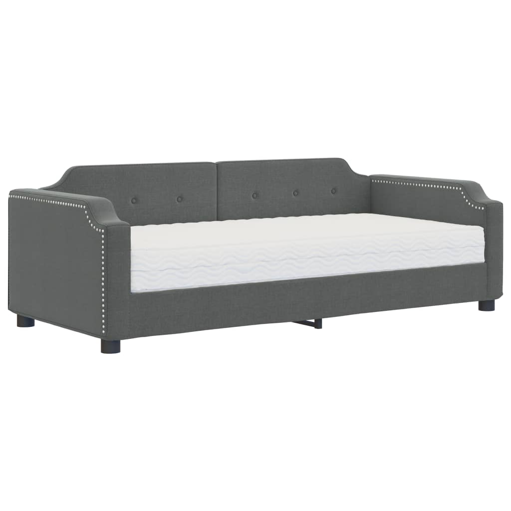 Daybed with Mattress Dark Grey 90 X 200 Cm Fabric