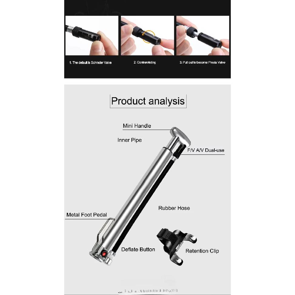 Mini Aluminum Bike Pump 100 PSI Hand Air Inflator For Cycling Frames Portable With Presta