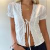 Women's Summer Tie-Up Lace Cropped Cardigan Shirt (SU3338)