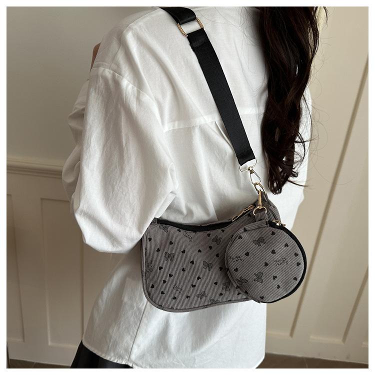 Polka Dot Bow Corduroy Shoulder Underarm Bags for Women Lightweight Portable Ladies Crossbody Bag Outdoor Handbag Coin Purse