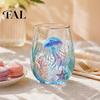 Safe Drinking Glassware Ocean-Themed Glass Cup, Jellyfish/Dolphins/Sea Turtles/Octopus Hand-Painted, Thickened Decorative Barware for Restaurants