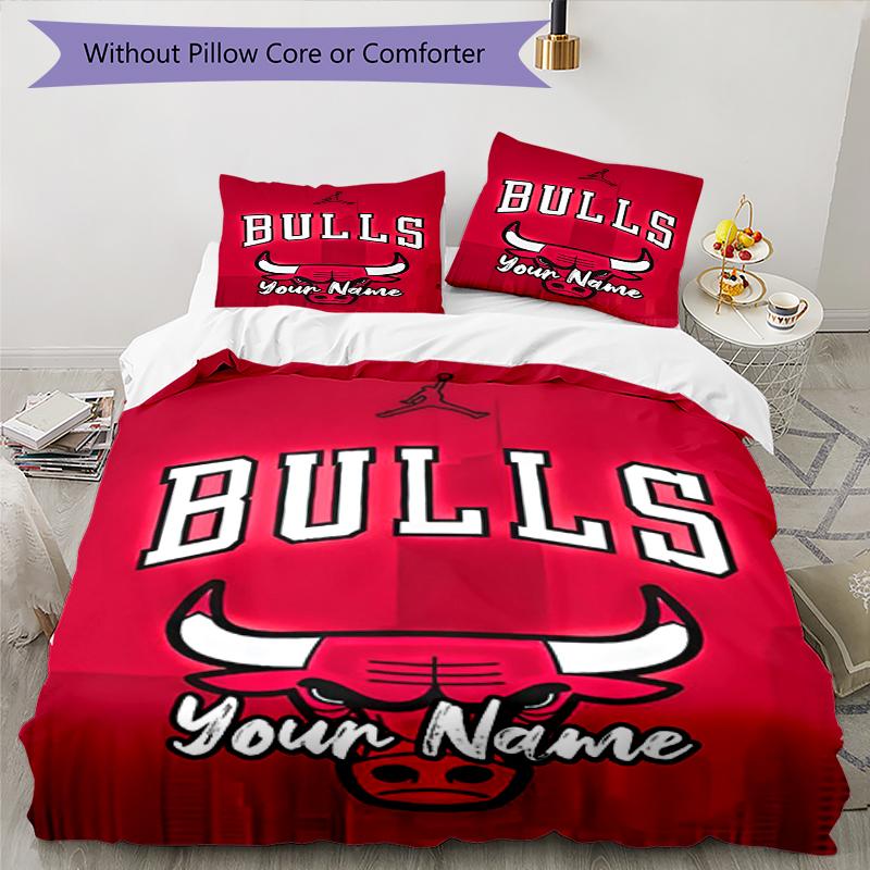 3pcs Custom Name Chicago Bulls Bedding Set Duvet Cover Closure Includes 1 Duvet Cover & 2 Pillowcases, Soft and Comfortable for All Seasons.
