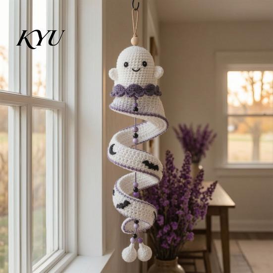 Handgefertigter Geister-Anhänger Zubehör DIY Häkelset, Geister-/Pinguin-/Hirsch-/Lebkuchenmann-/Kürbisform, Spiralmuster Bastelornament für Halloween Zuhause