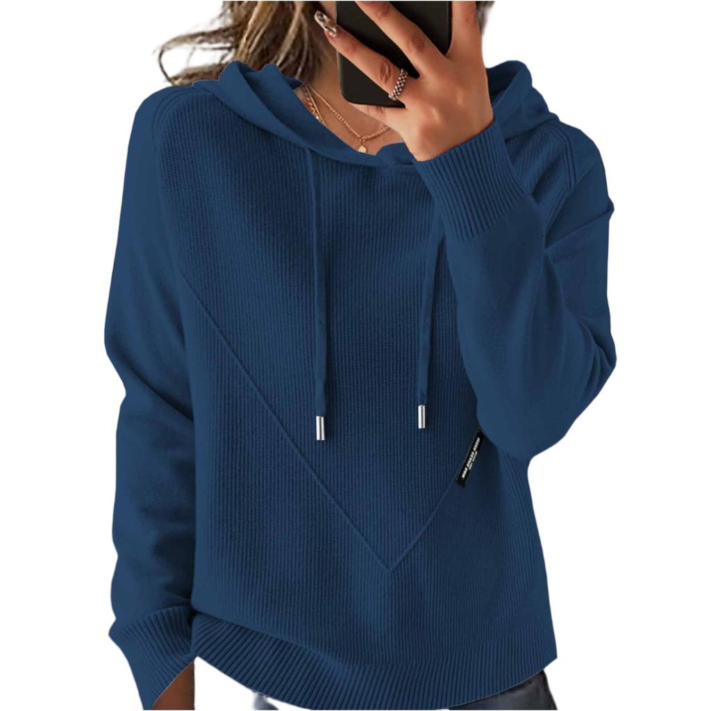 Fashionable Women's Knitted Sweater Lazy Style Loose Slim Hoodie Sweater