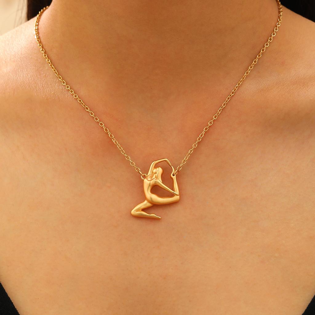 2025 Ins Creative New Yoga Cartoon Character Women Pendant Necklace Niche Personality Sports Wind Collarbone Chain
