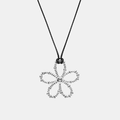 L.cate Flower Drop Necklace Long Necklace Leather Strap Accessory LEAR019
