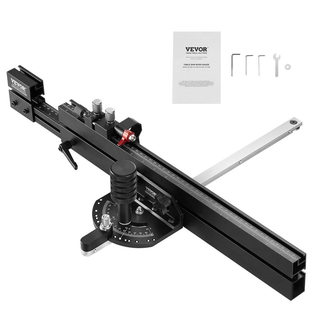 Precision Miter Gauge, Standard Slot 19 X 9.5 Mm, Aluminum Alloy Table Saw Miter Gauge with 48-89 Cm Grating 15 Angle Stops Adjustable Spring Loaded