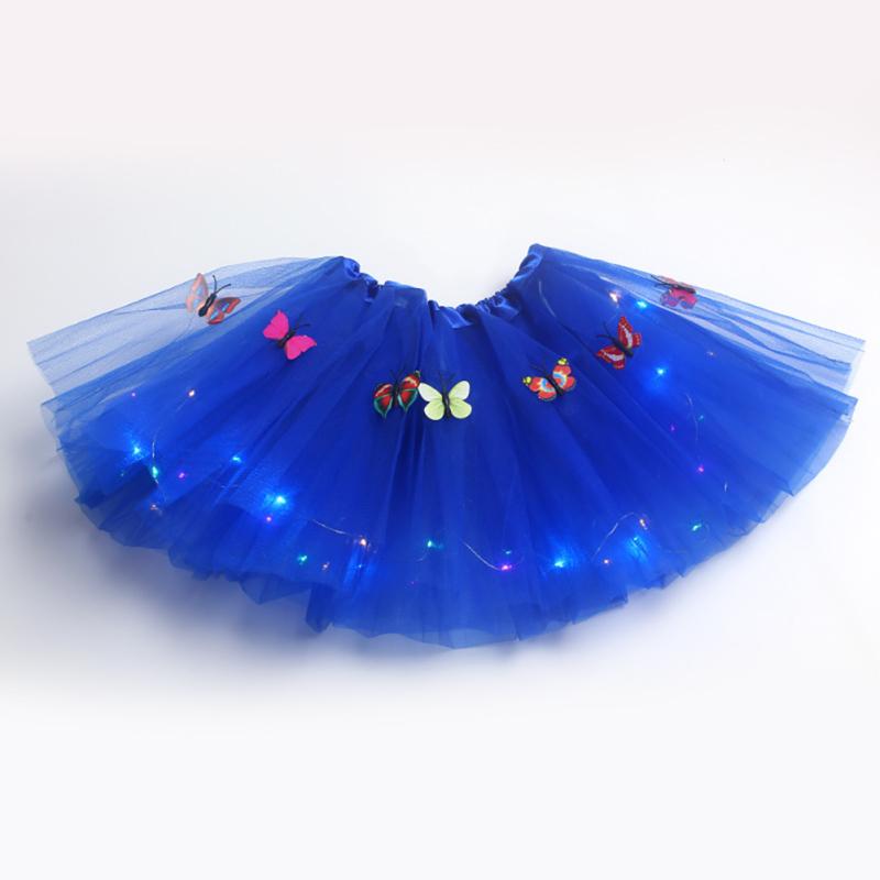 Girls Led Light Up Butterfly Tutu Skirt Glowing Elastic Waistband Multi-color Mesh Skirt For 2-12