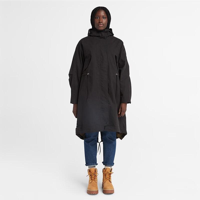 Timberland Solid Color Outdoor Water-Resistant Loose Mid-Length Parka Women outerwear Black A6HB9-001
