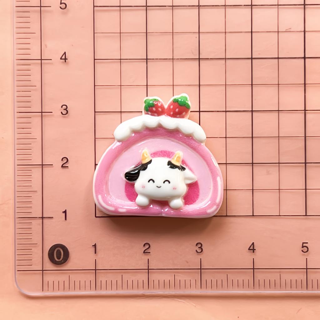 10Pcs New Cute Cartoon Cow Beverage, Cake, Candy, Ice Cream Series Flat Back Ornament Jewelry Bows Accessories