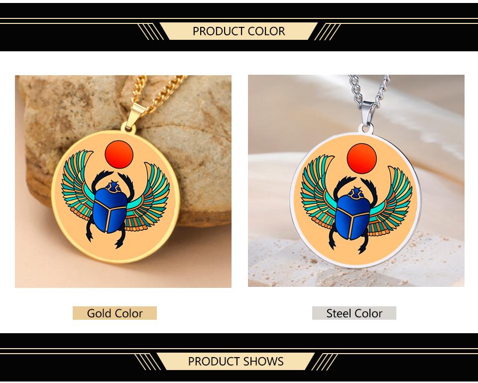 Dawapara Egyptian Scarab Beetle Pendant Necklace Ancient Egypt Jewelry Protection and Blessing Amulet Stainless Steel Necklace
